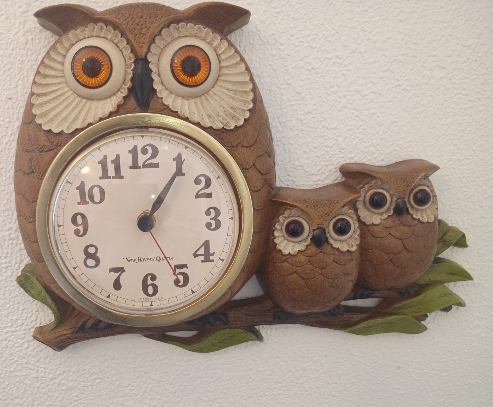 Vintage 1972 Burwood New Haven Owl Clock All Original Keeps Time Battery Inc EUC