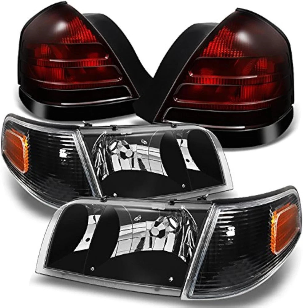 - for Ford Crown Victoria Black Headlights Repalcement Pair + Dark Red 2 Bulb So