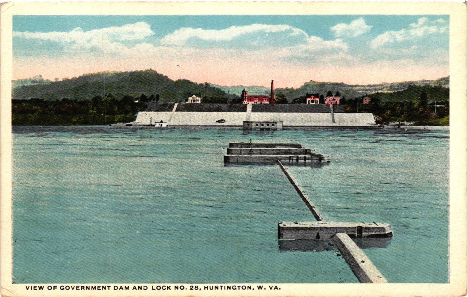 Huntington WV Government Dam Lock 28 Ohio River Postcard H.G. Hoffman