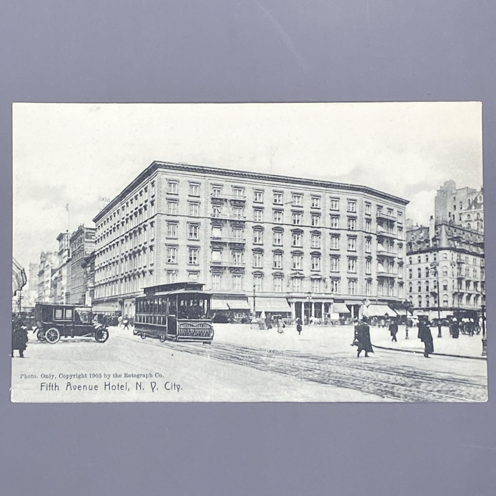 Postcard Fifth Avenue Hotel New York City NY Vtg 1905 Rotograph Co Streetcar