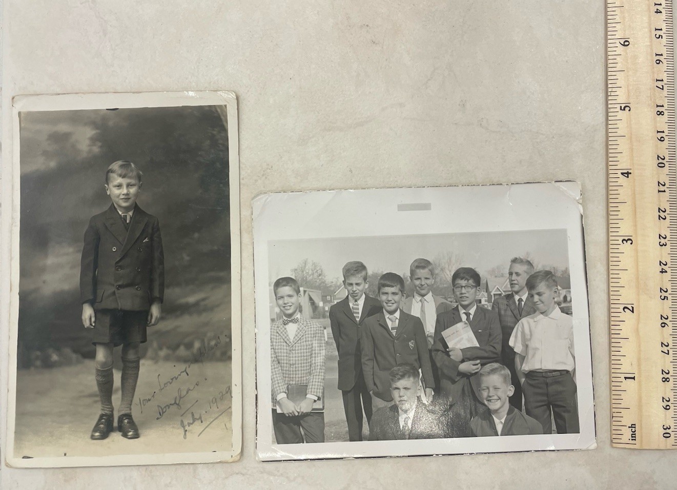 1939 RPPC Photo Postcard Boy Short Suit Douglas + Howie Sunday School Photo