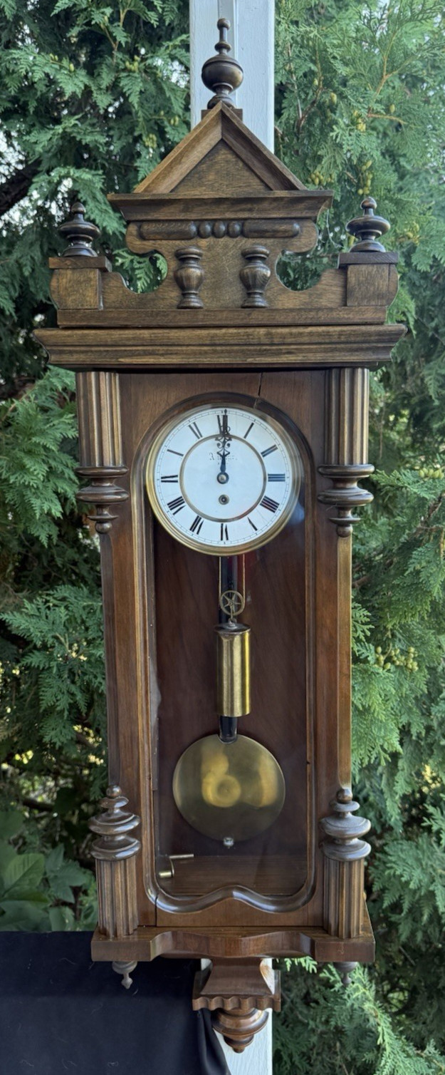 Antique C 1890 Austrian Gerbruder Resch Single Weight Driven Wall Clock - VIDEO Antique C 1890 Austrian Gerbruder Resch Single Weight Driven Wall Clock - VIDEO