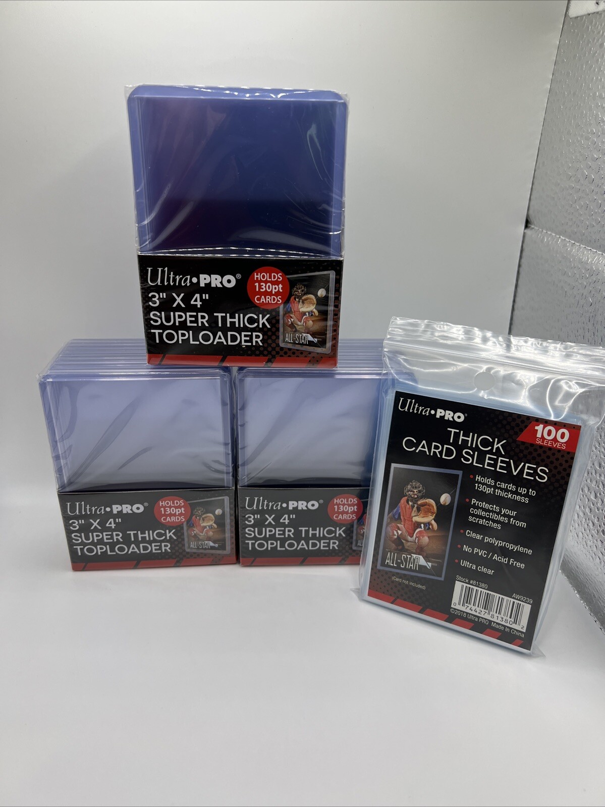 Ultra Pro 3X4 Thick Toploaders 130pt Point 3 Packs of 10 AND 100 THICK SLEEVES Ultra Pro 3X4 Thick Toploaders 130pt Point 3 Packs of 10 AND 100 THICK SLEEVES