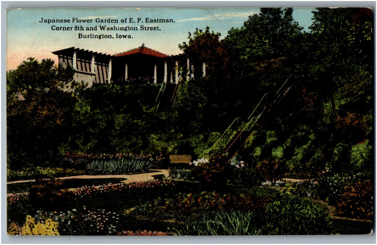 C.1914 Burlington, IA Iowa, Japanese Flower Garden Of E.P Eastman Postcard P0