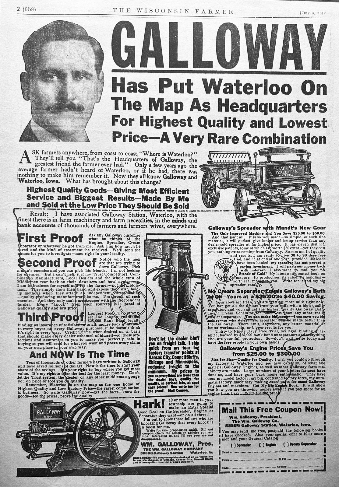 1912 Galloway Farm Equipment Catalog - Waterloo, IA On The Map Ad #1918 1912 Galloway Farm Equipment Catalog - Waterloo, IA On The Map Ad #1918