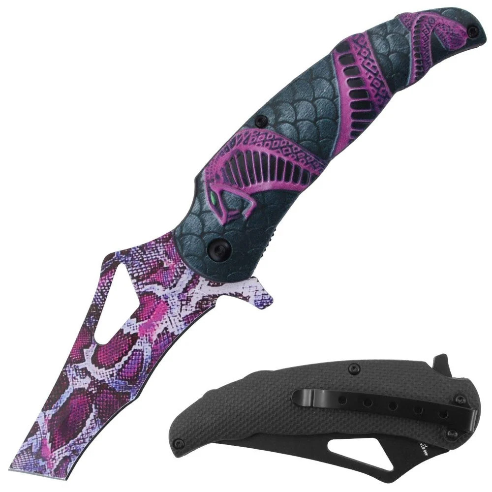 RT 7381-PK 4.5" Pink Coba Snake Print Blade Outdoor Camping Tool Multifunctional