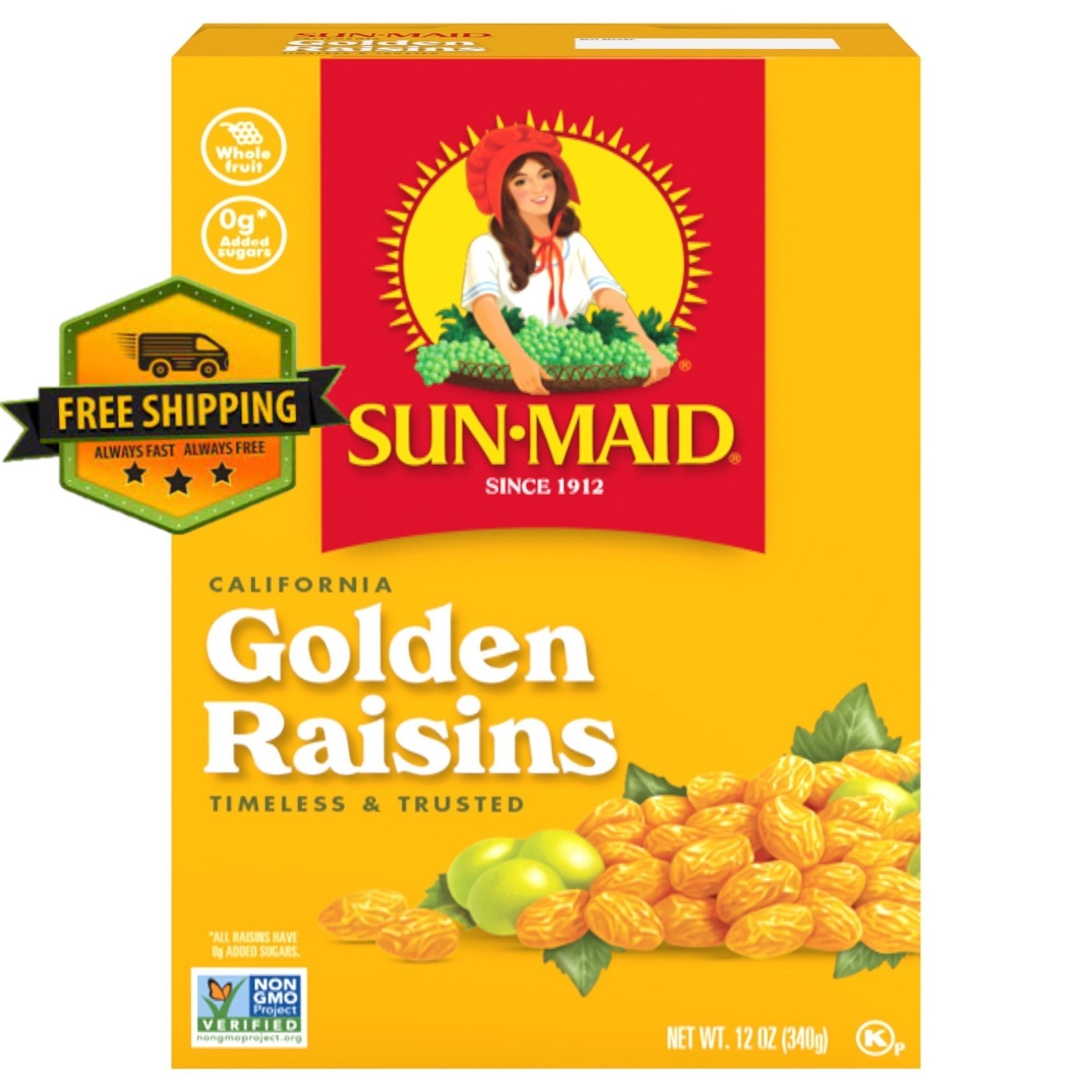 Sun-Maid California Golden Raisins, 12-ounce bag in a box