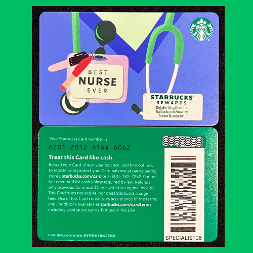 2022 STARBUCKS BEST NURSE EVER Gift Card New #6201