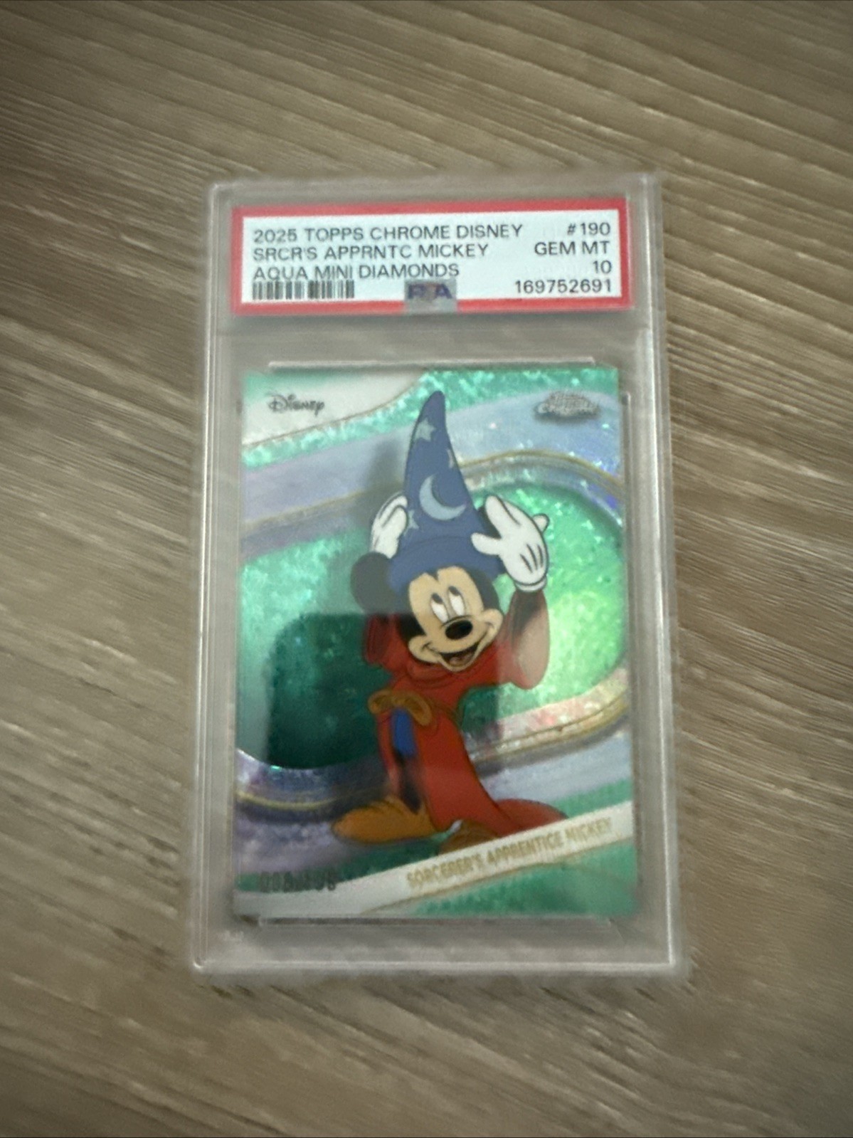 2025 Topps Disney Chrome Sorcerer Mickey Aqua Mini Diamonds /199 PSA 10 2025 Topps Disney Chrome Sorcerer Mickey Aqua Mini Diamonds /199 PSA 10