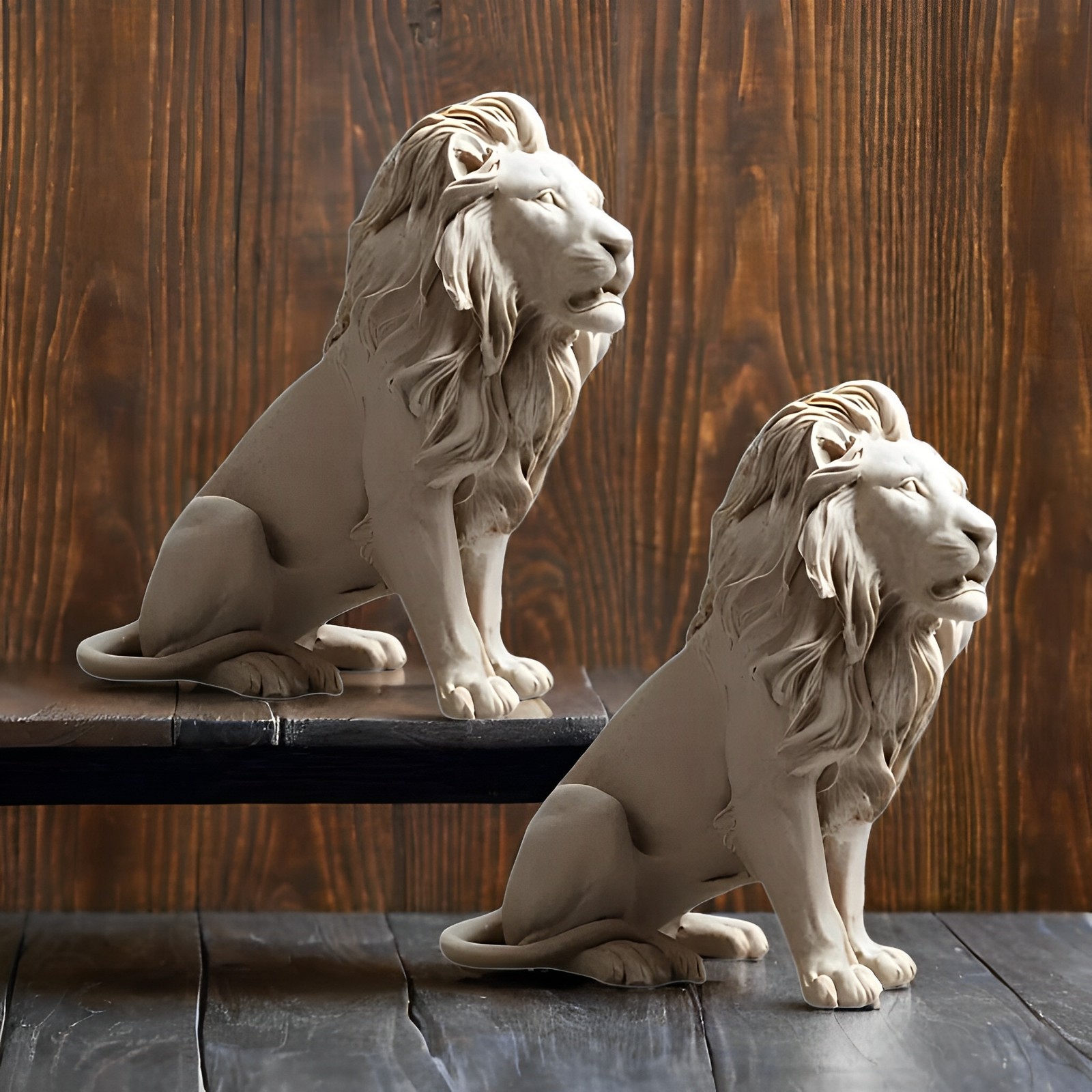 2-PC Gift Set 9.5"W Sandstone Lion Sitting Figurine Ornament Home Decor Gift
