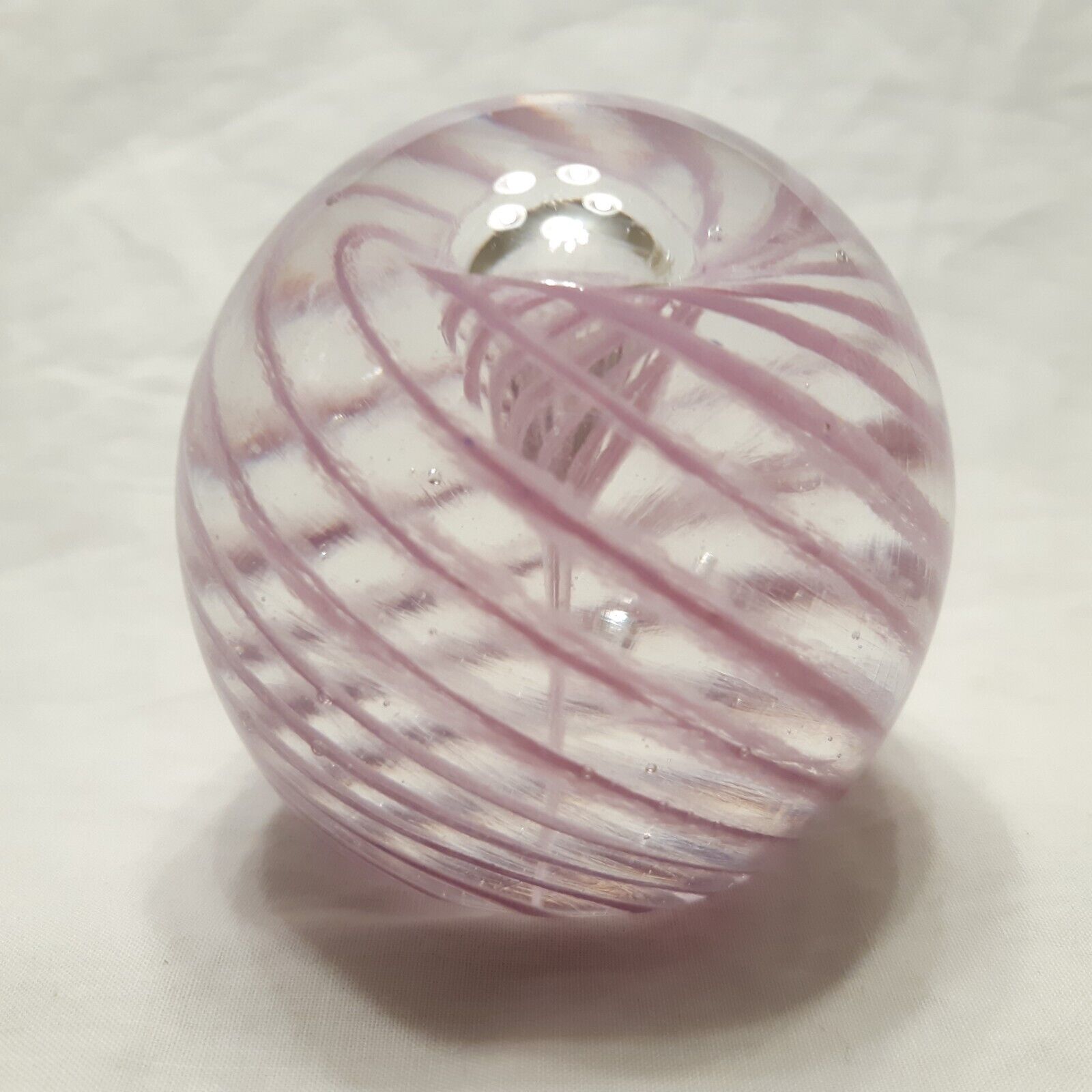 Vintage Paperweight Round Size Small Lavender Purple Swirl Bubble 2.5 in Tall
