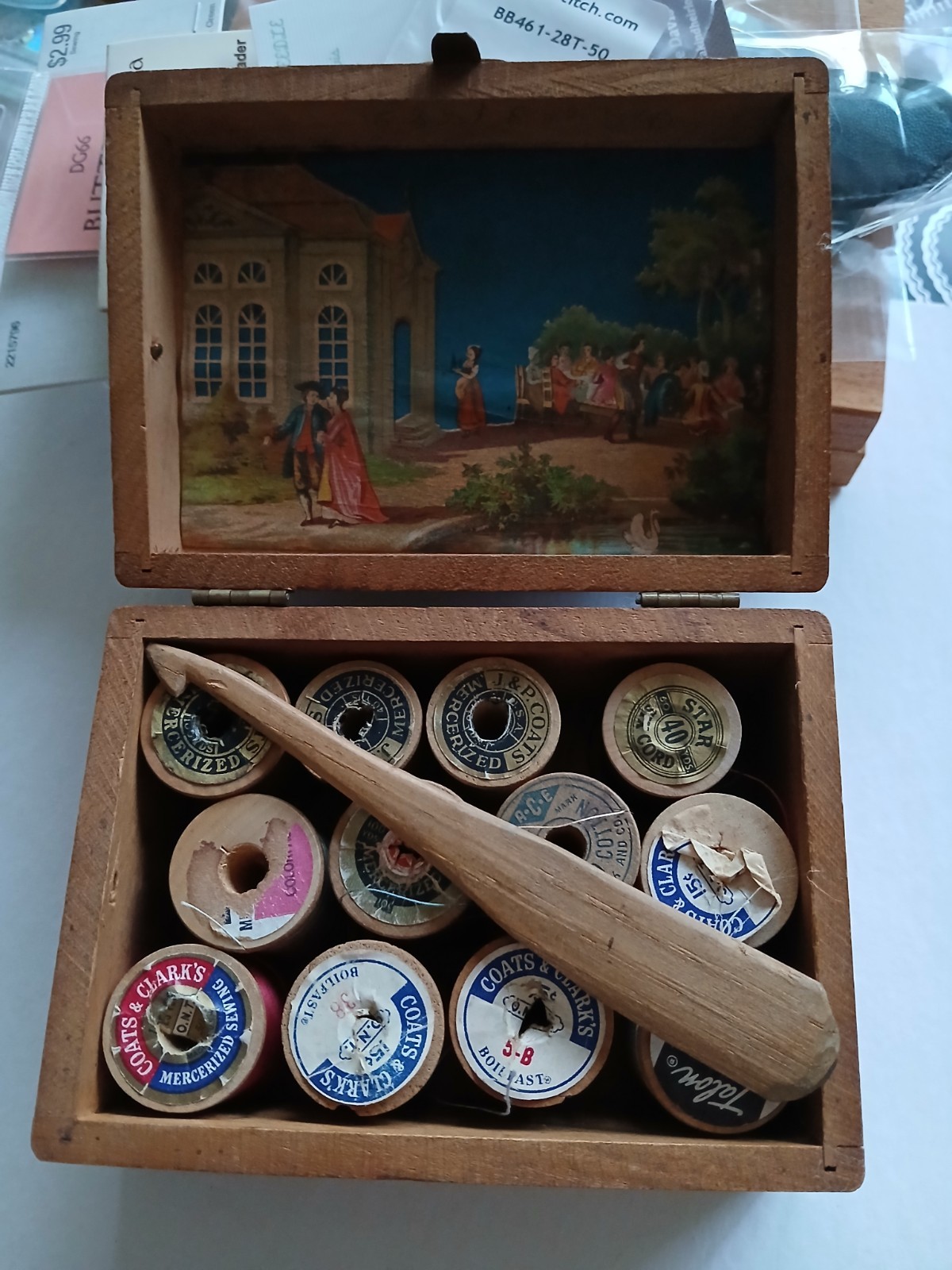 Antique Clarks Mile End Thread Spool Advertising Box Antique Clarks Mile End Thread Spool Advertising Box