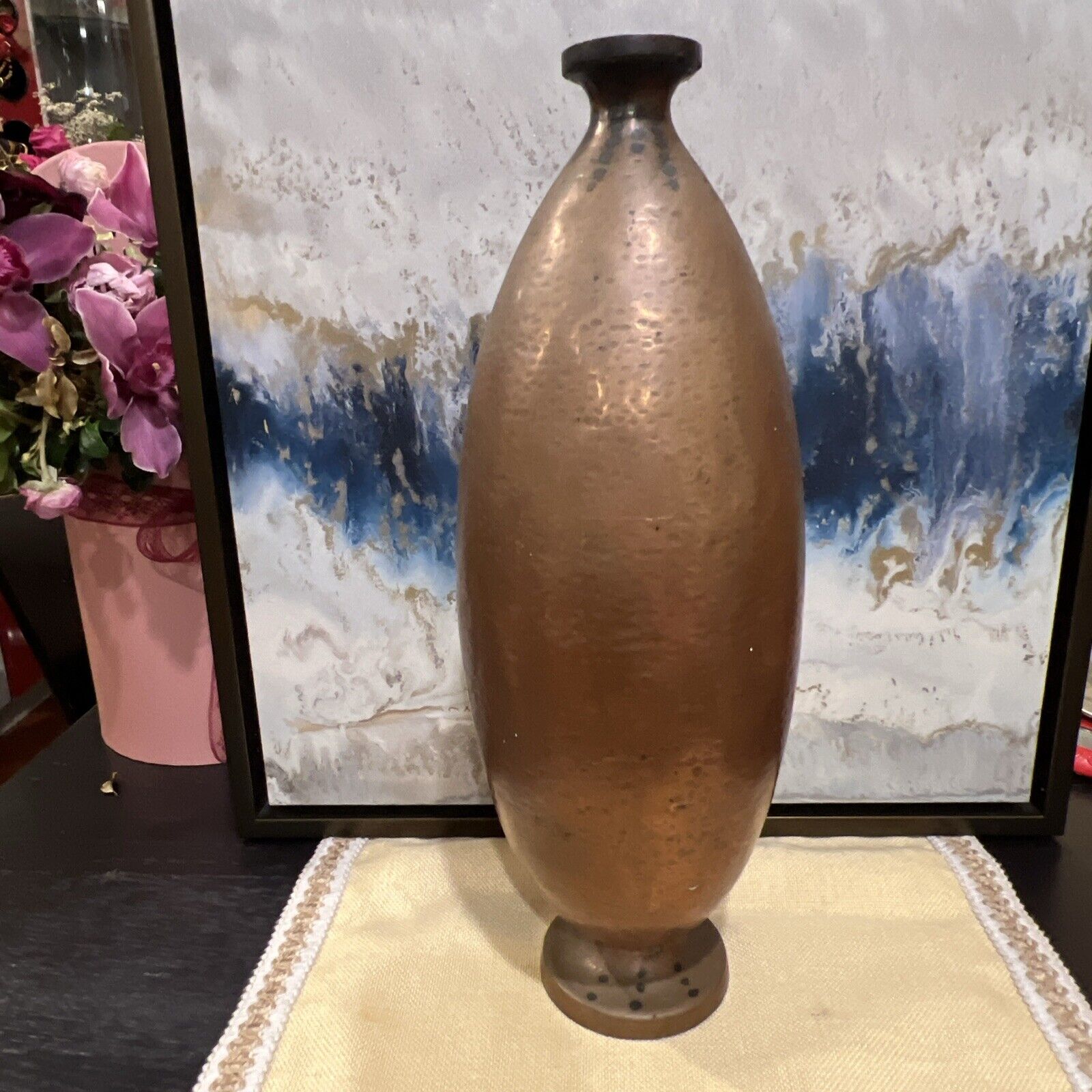 Vintage Hammered Copper Tall Vase 16”/ See Details