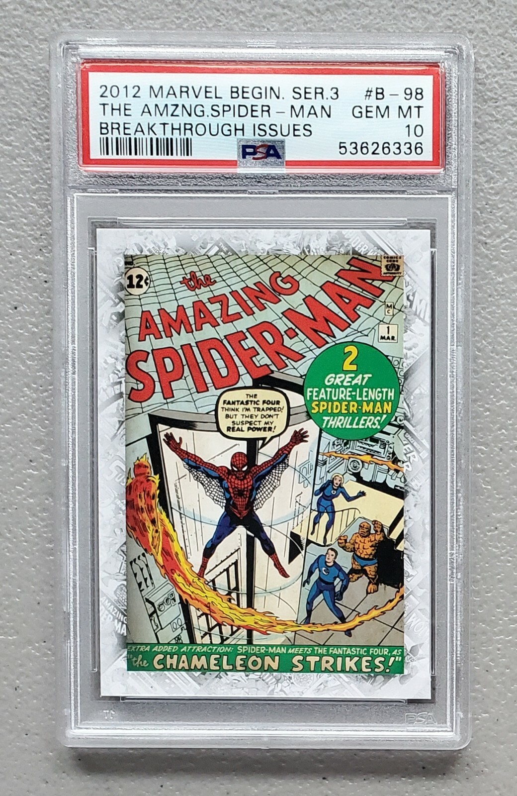 2012 Marvel Beginnings 1963 Amazing Spider-Man #1 Fantastic Four PSA 10 GEM Card 2012 Marvel Beginnings 1963 Amazing Spider-Man #1 Fantastic Four PSA 10 GEM Card