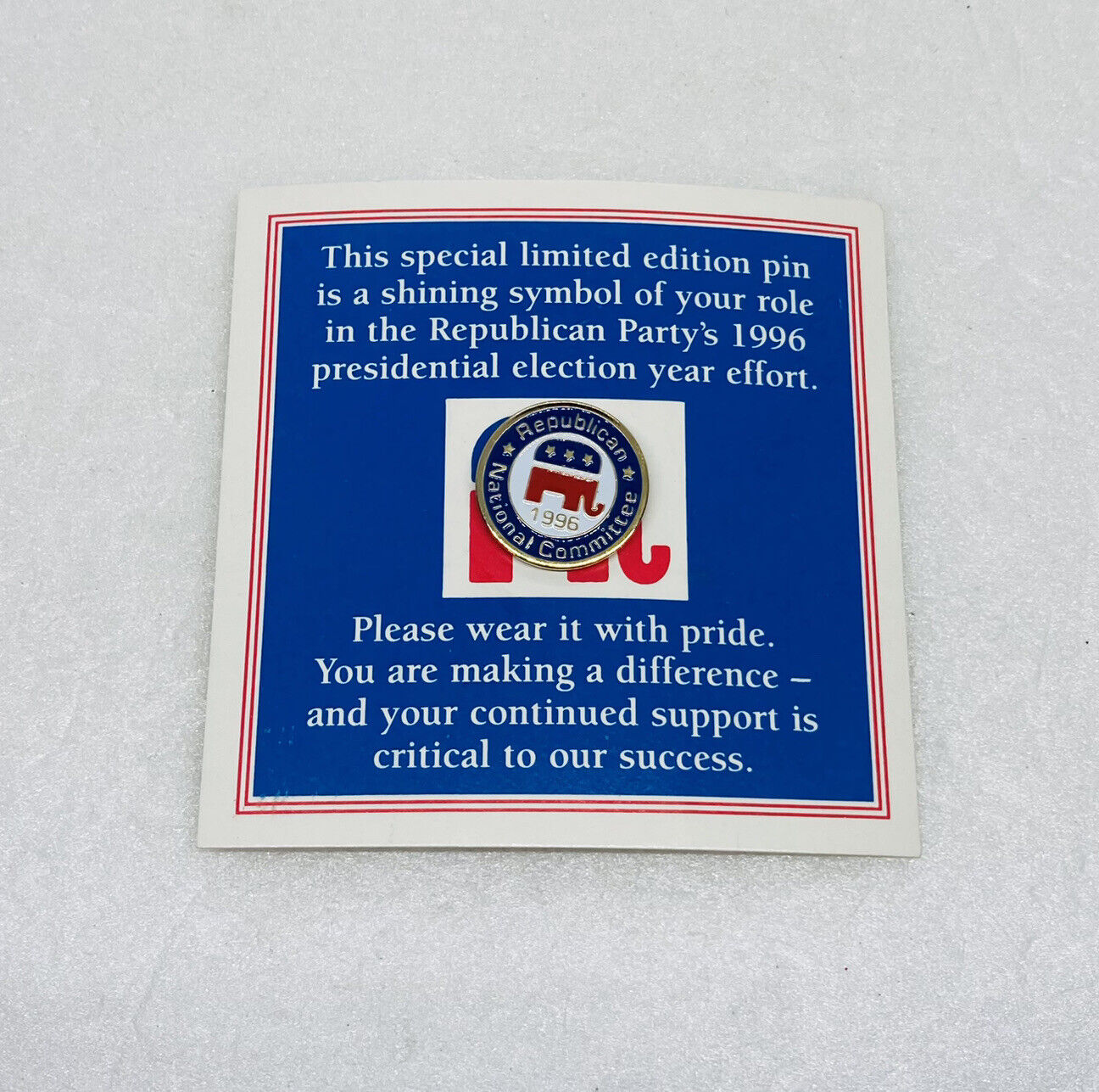 Vintage 1996 Republican National Committee Enamel Brass Lapel Pin Limited Ed. 22