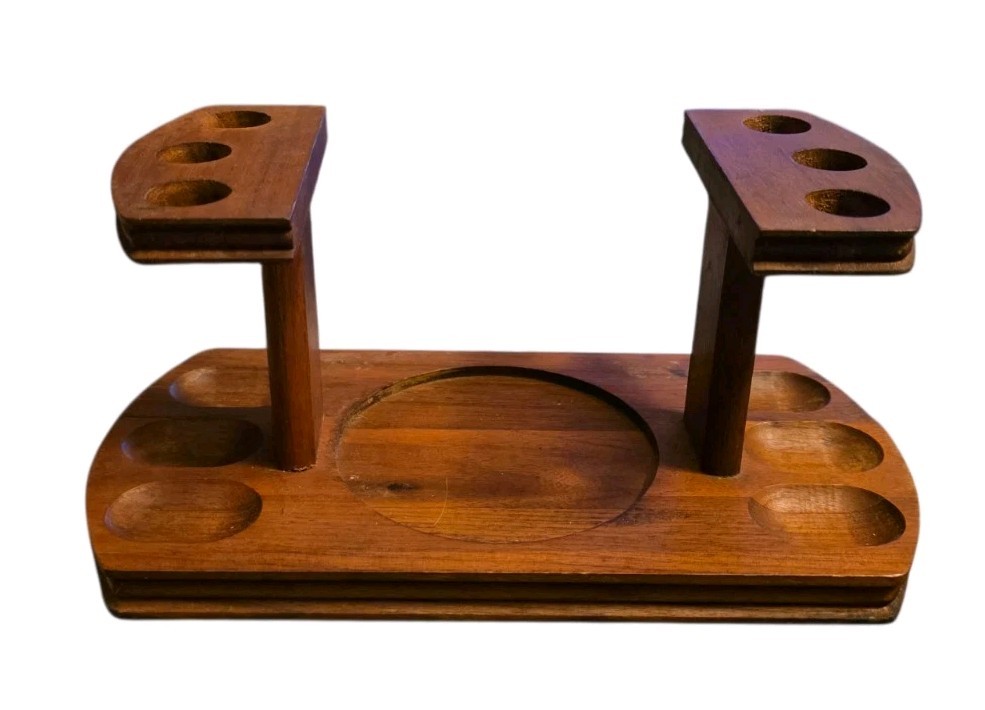 Vtg 60s Decatur Industries Walnut 6 Pipe Stand MCM Rustic Mad Men Man Cave Vtg 60s Decatur Industries Walnut 6 Pipe Stand MCM Rustic Mad Men Man Cave