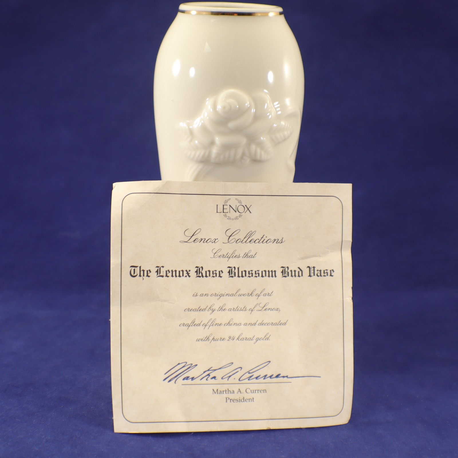 Lenox Rose Blossom Bud Vase 5.75" Fine China 24K Gold Trim Rosebud w CoA Vintage Lenox Rose Blossom Bud Vase 5.75" Fine China 24K Gold Trim Rosebud w CoA Vintage