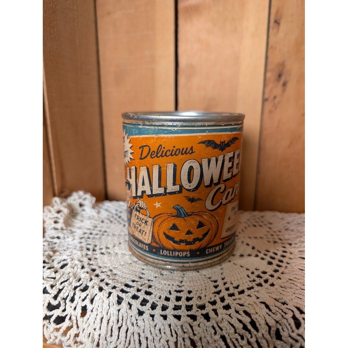 RETRO Vintage HALLOWEEN Candy Rusty Upcycled Pint Tin RETRO Vintage HALLOWEEN Candy Rusty Upcycled Pint Tin