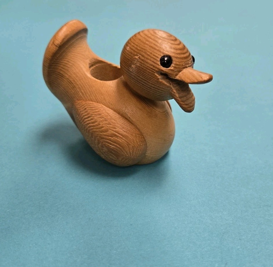 Wooden Danish Design Carved Baby Duck Smiling Happy Cute Small Candle Holder Wooden Danish Design Carved Baby Duck Smiling Happy Cute Small Candle Holder