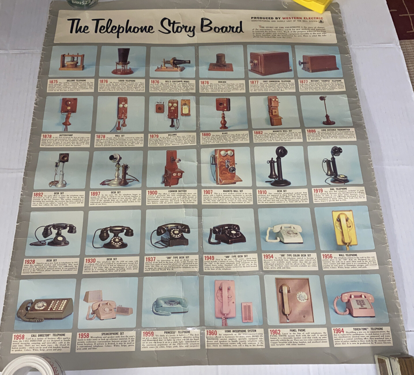 Auth Vintage Poster 1960s Bell System Western Electric Telephone Story BOARD SEE Auth Vintage Poster 1960s Bell System Western Electric Telephone Story BOARD SEE