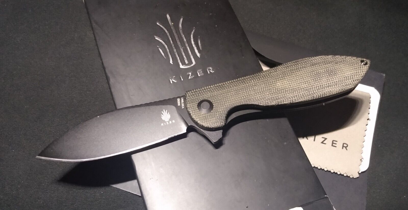 Kizer Knives Azo Infinity Liner Lock Flipper Knife Black N690 Blade & Micarta 