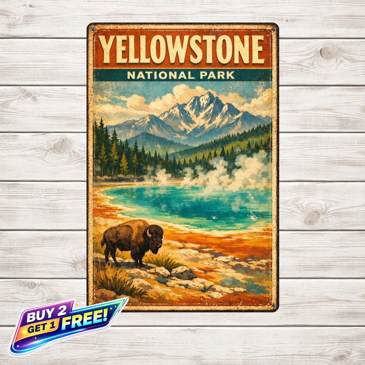 Yellowstone National Park Wall Art Vintage Metal Tin Sign 8x12 Yellowstone National Park Wall Art Vintage Metal Tin Sign 8x12