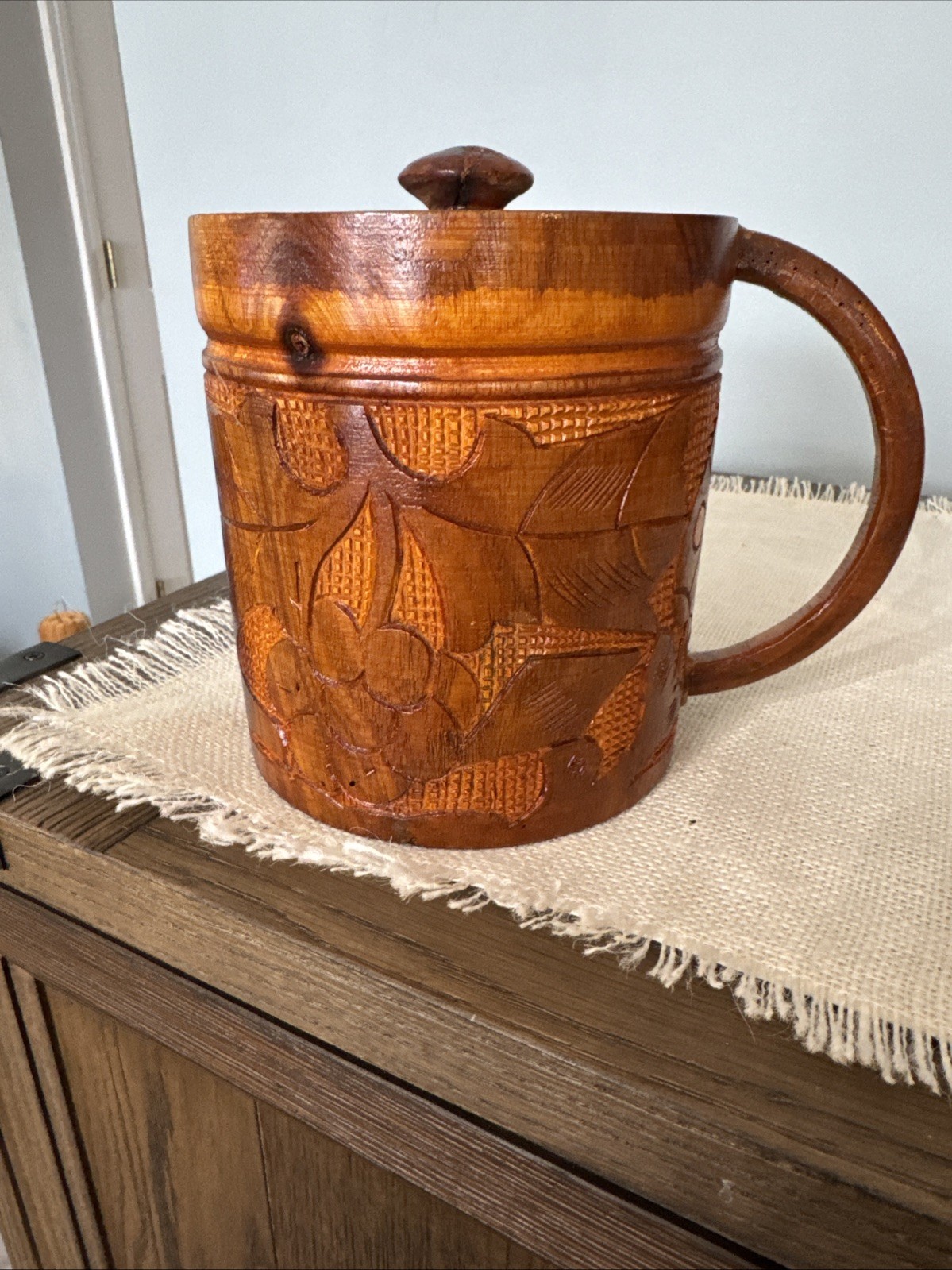 Hand carved Large Wooden Lidded Mug/container Hand carved Large Wooden Lidded Mug/container