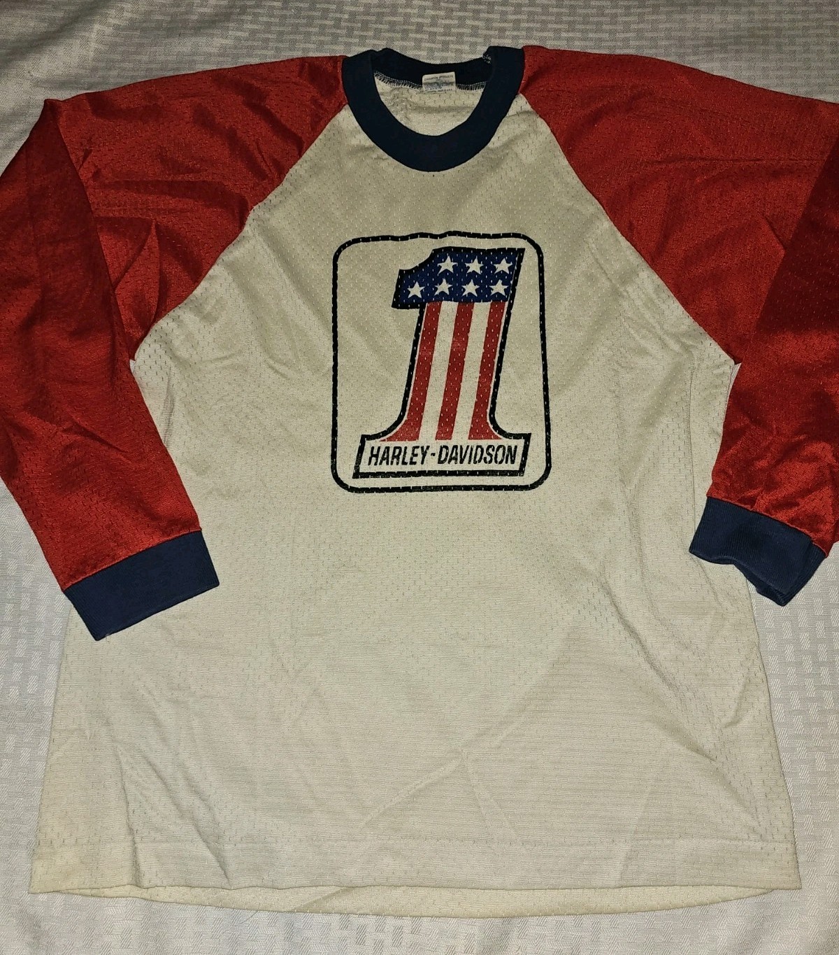 Harley-Davidson RARE Vintage 1970's Race Jersey White No. 1 Stars N Stripes Harley-Davidson RARE Vintage 1970's Race Jersey White No. 1 Stars N Stripes