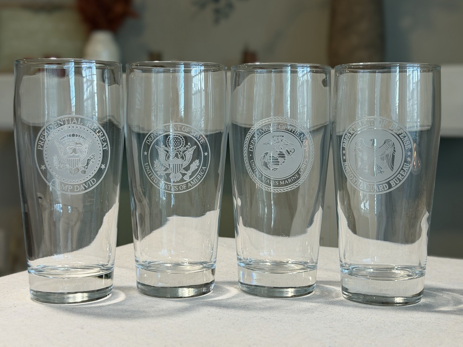 White House Gift Shop Tall Glasses Lot 4 Navy NSC Space Force Situation Room White House Gift Shop Tall Glasses Lot 4 Navy NSC Space Force Situation Room