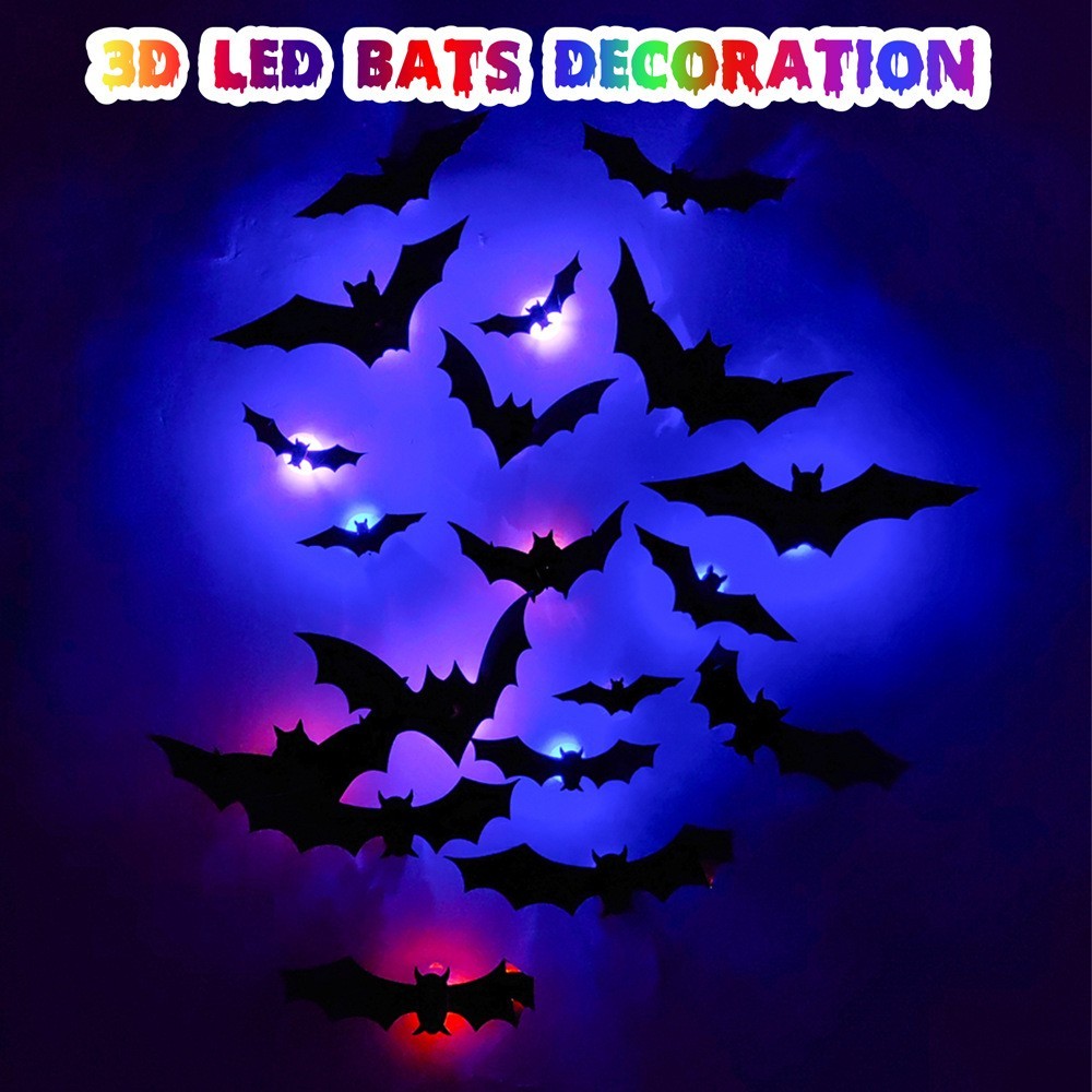 24PCS 3D LED Halloween Bat Wall Decor Light Up Flying Bats Party Garage 24PCS 3D LED Halloween Bat Wall Decor Light Up Flying Bats Party Garage