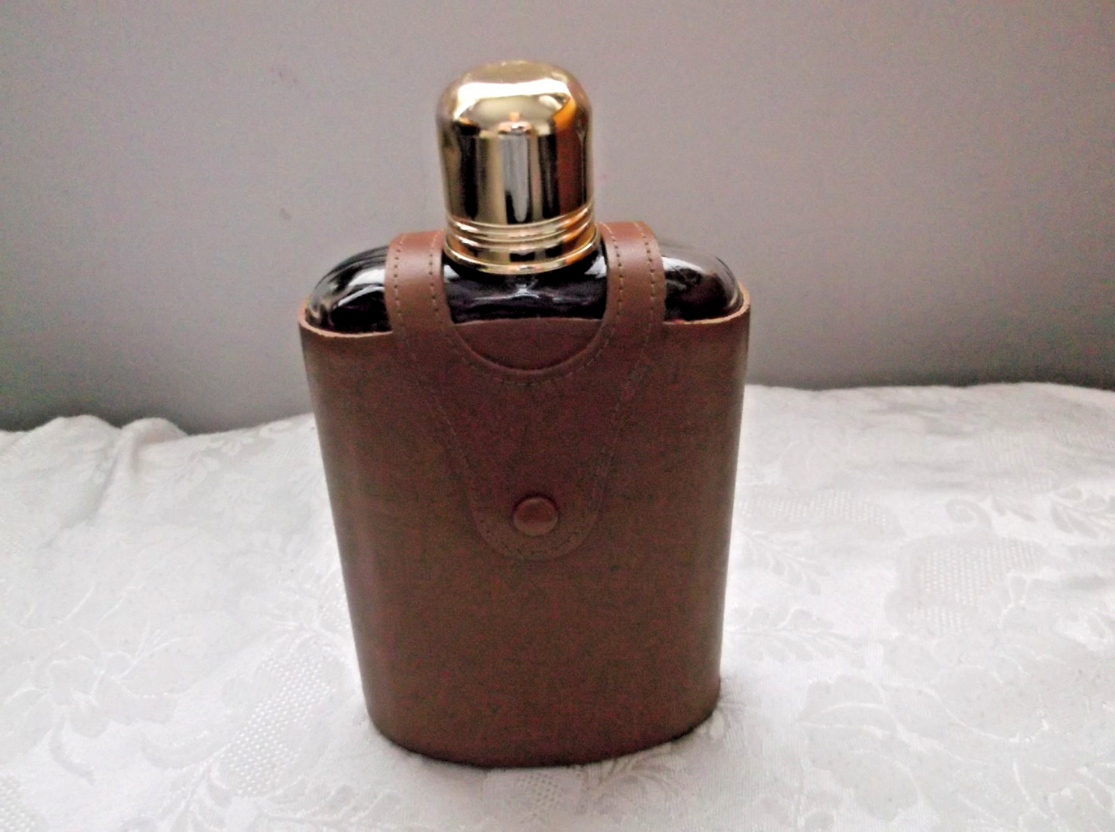 Glass Whiskey Flask with Cow Hide Case