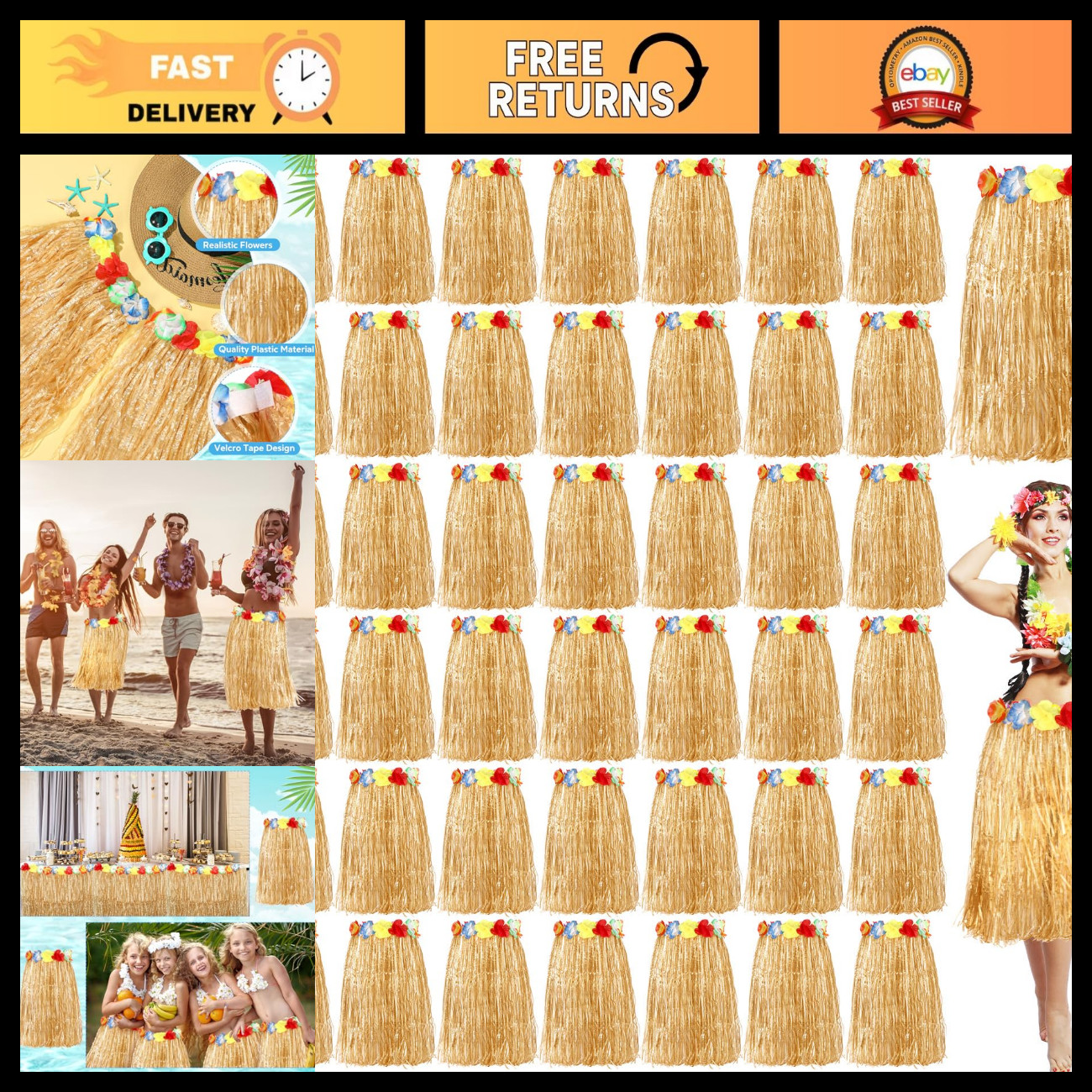 48 Pcs Hawaiian Luau Grass Skirts - Bulk Hula Skirt Dress for Parties & Events 48 Pcs Hawaiian Luau Grass Skirts - Bulk Hula Skirt Dress for Parties & Events