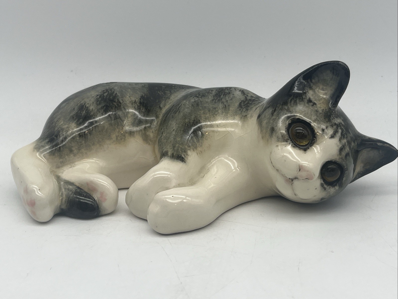 Vintage Winstanley Cat Size 1 Tabby Kitten Lying on Back Glass Eyes Saks Label Vintage Winstanley Cat Size 1 Tabby Kitten Lying on Back Glass Eyes Saks Label