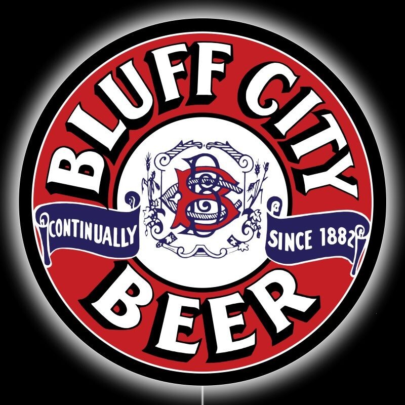 Bluff City Beer of Alton, Illinois LED Hanging Lighted Sign: 23" Diameter Round Bluff City Beer of Alton, Illinois LED Hanging Lighted Sign: 23" Diameter Round