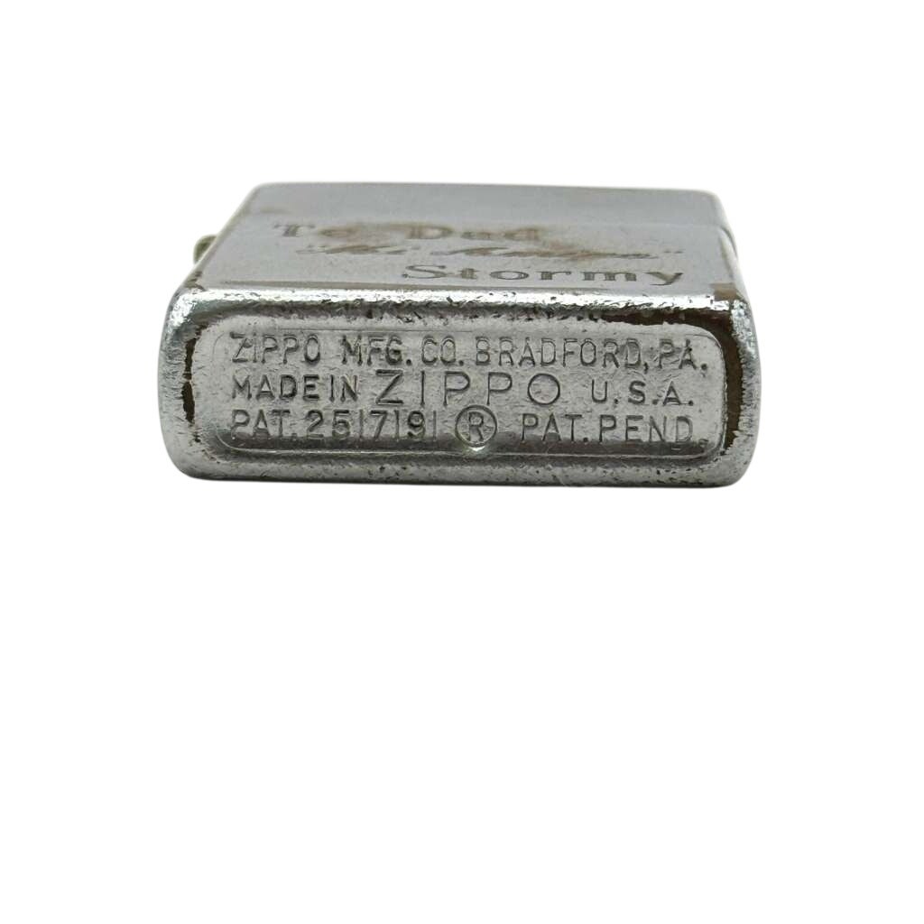 1953-1954 Zippo To Dad Mi Amigo Stormy Engraved Chrome Lighter Regular Vintage 1953-1954 Zippo To Dad Mi Amigo Stormy Engraved Chrome Lighter Regular Vintage
