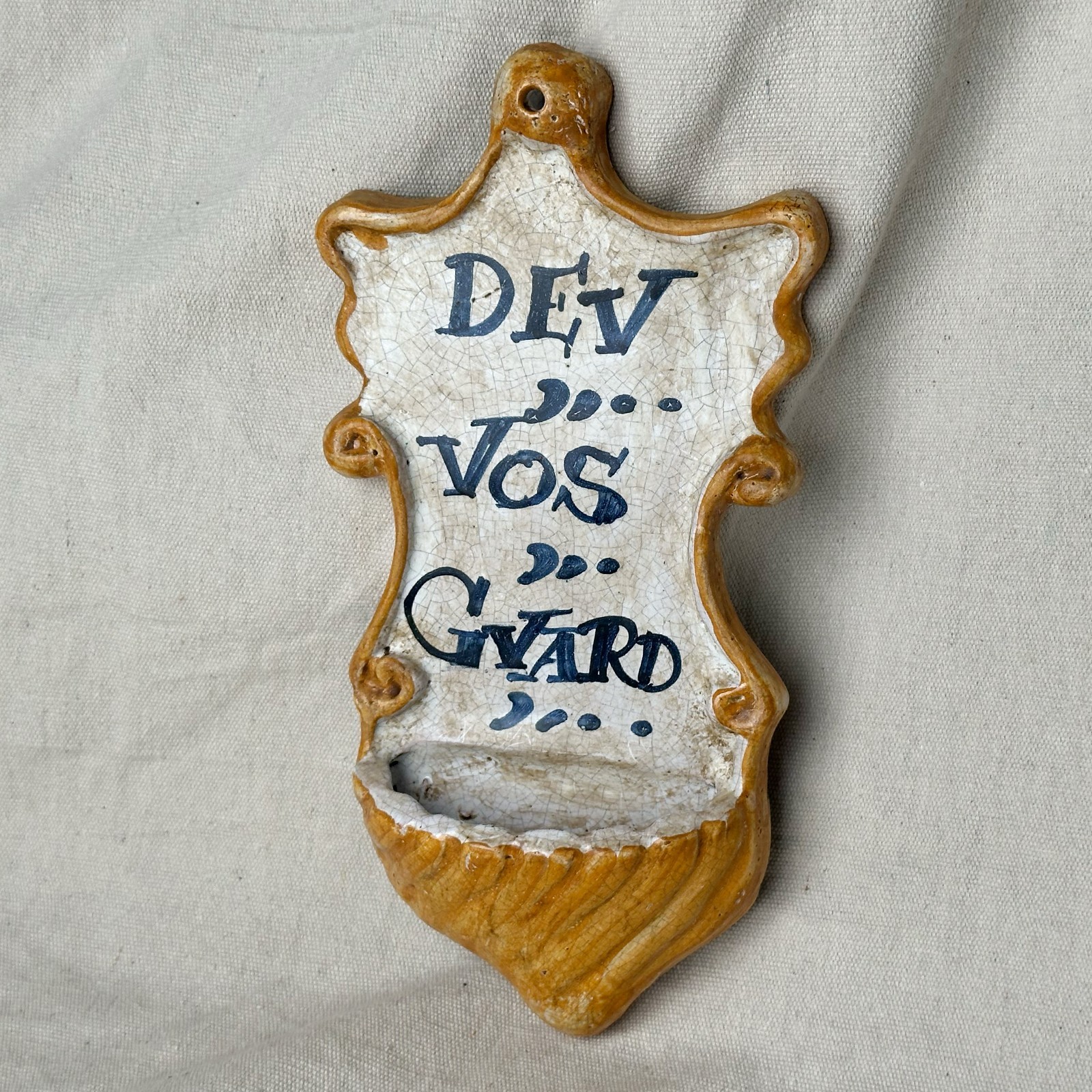 Antique French Faience Holy Water Font Benitier Dieu Vous Garde Folk Art 1800s Antique French Faience Holy Water Font Benitier Dieu Vous Garde Folk Art 1800s