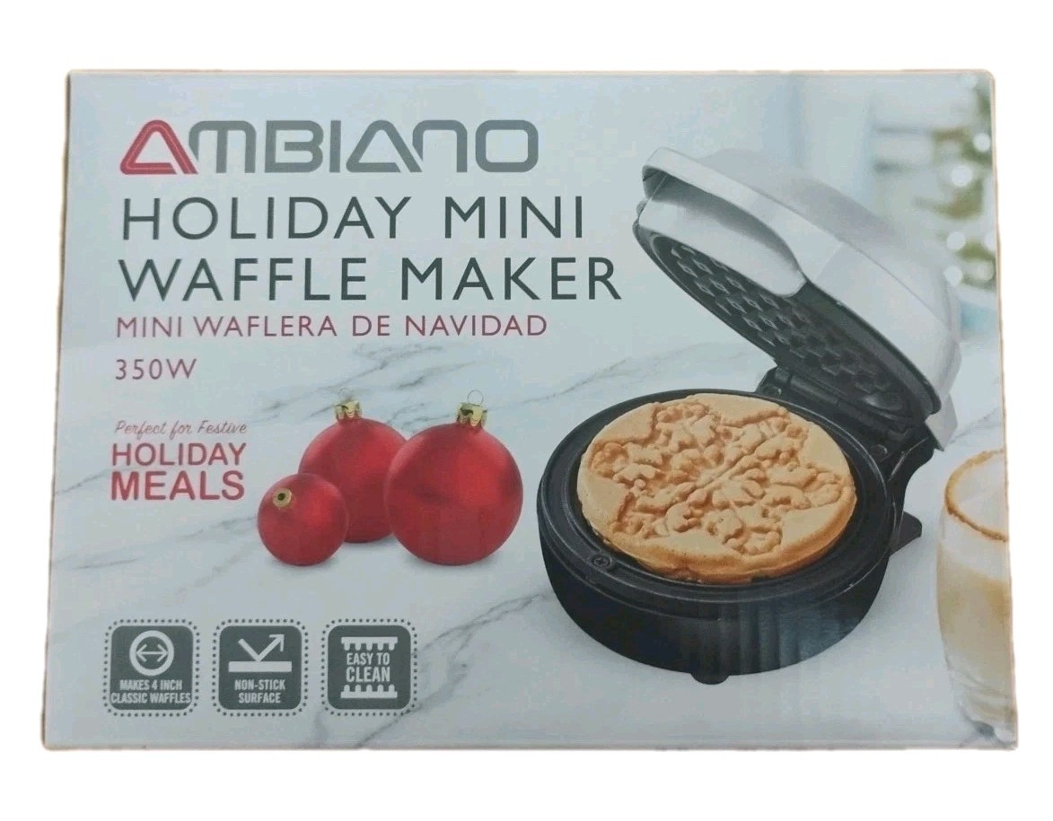 Ambiano Winter Snowflake Mini Waffle Maker Non-stick 4" Waffles NEW Open Box