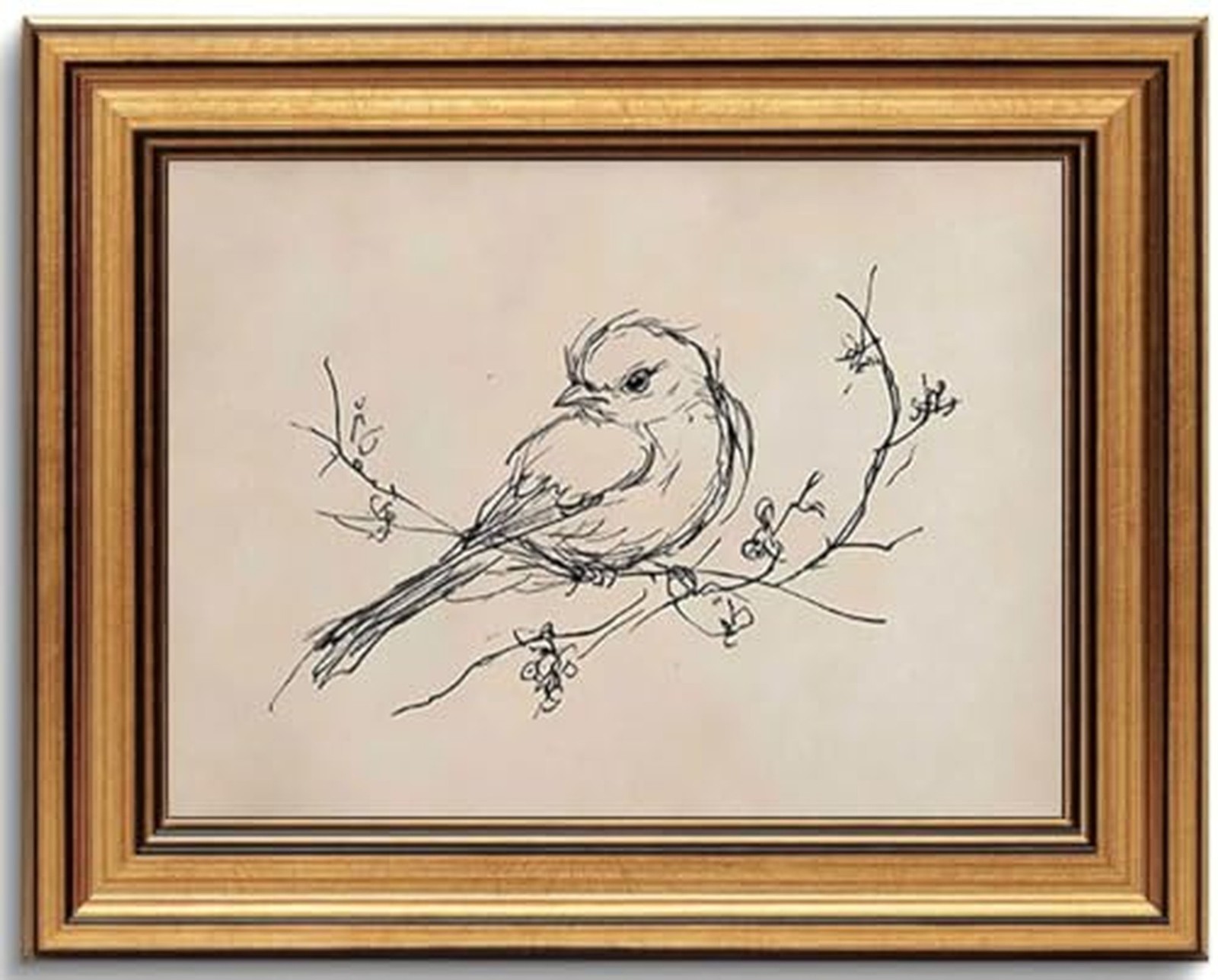 Gold Framed Vintage Wall Art Sketch Bird Canvas Art Prints Modern Rustic Farm...