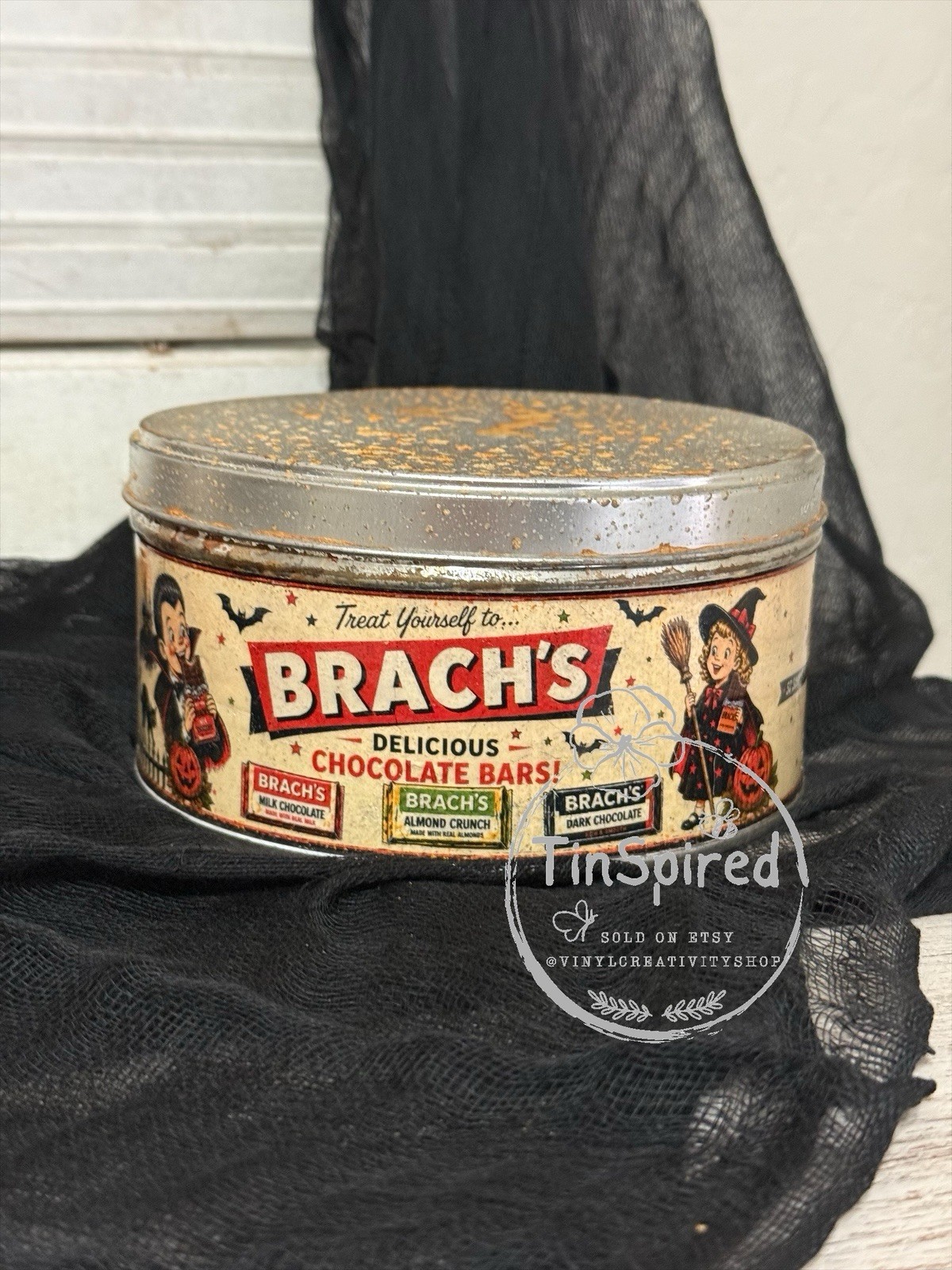 Vintage Inspired Halloween Candy Tin Primitive Rustic Distressed Metal Decor Vintage Inspired Halloween Candy Tin Primitive Rustic Distressed Metal Decor