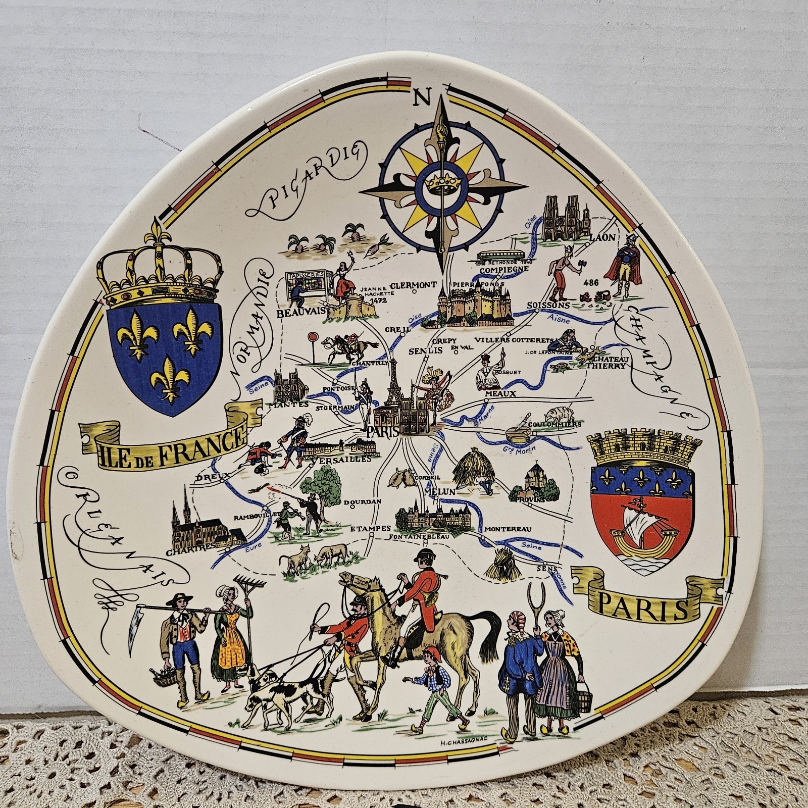 Vintage French Ile de France Paris Map Wall Plate Fayencerie Luneville France Vintage French Ile de France Paris Map Wall Plate Fayencerie Luneville France
