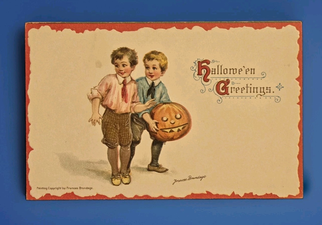 Vintage Sng Brundage Gibson Halloween Postcard Series No. 121 Children W/ JOL
