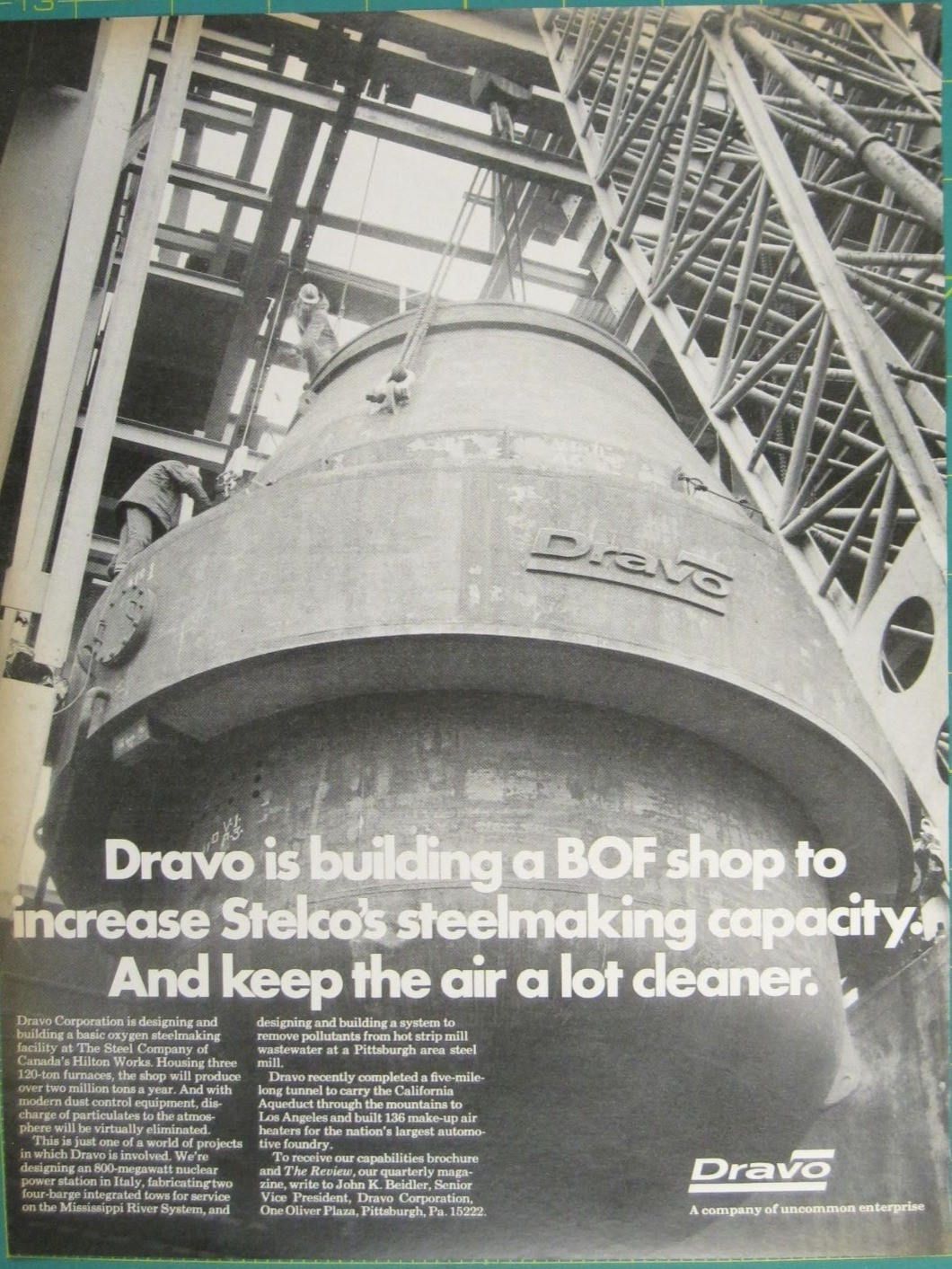 Print Ad Dravo BOF Shop Increase Stelcos Steelmaking 1970s Vintage Industrial Print Ad Dravo BOF Shop Increase Stelcos Steelmaking 1970s Vintage Industrial