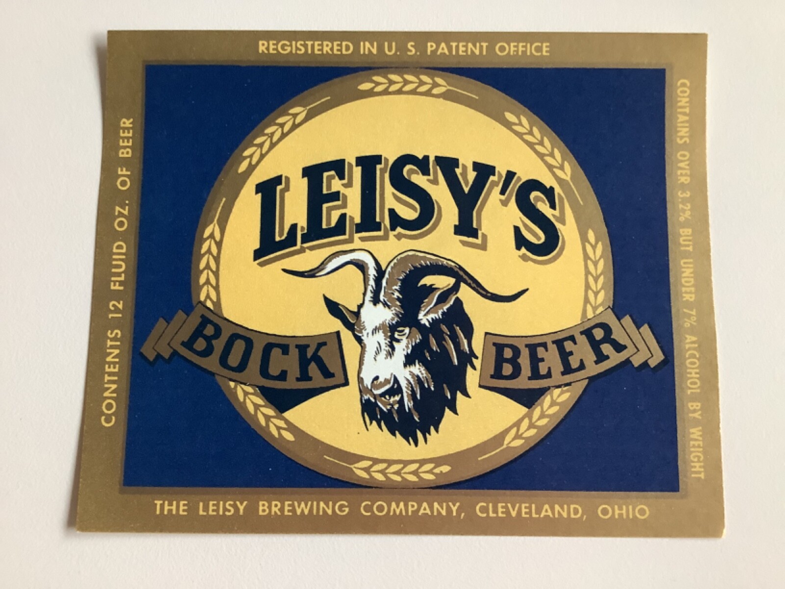 LEISY’S BOCK BEER LABEL, LEISY BREWING CLEVELAND OHIO, VINTAGE 1950s ABW 3.2-7% LEISY’S BOCK BEER LABEL, LEISY BREWING CLEVELAND OHIO, VINTAGE 1950s ABW 3.2-7%
