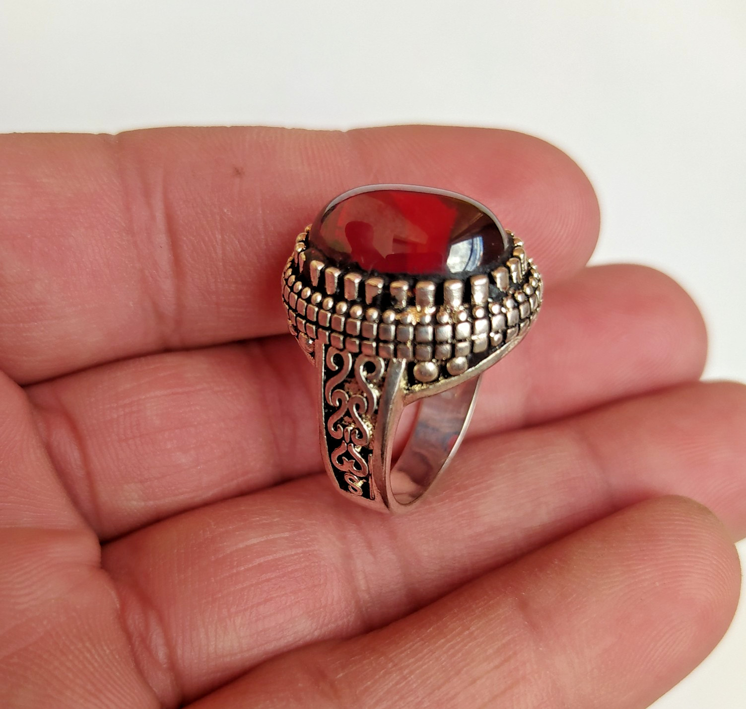 Ancient Victorian Sterling Silver Ring Vintage Red Royal Garnet Stone Size 8 Ancient Victorian Sterling Silver Ring Vintage Red Royal Garnet Stone Size 8