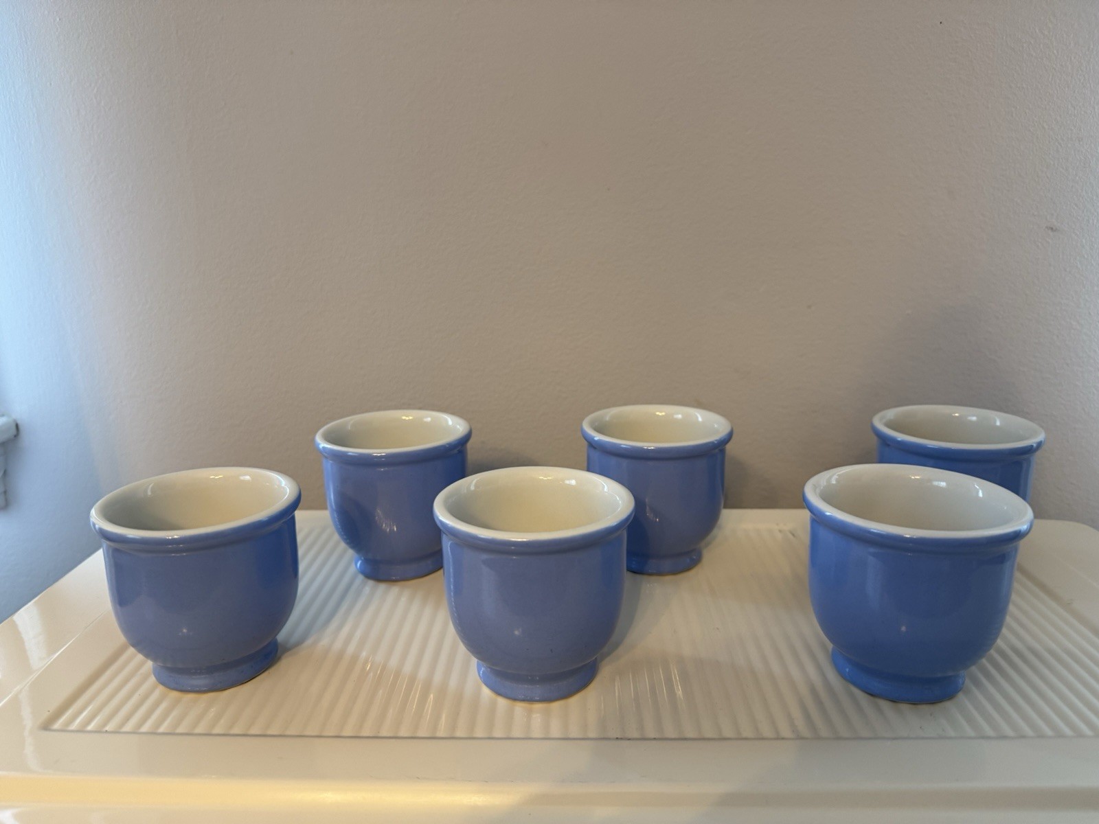 Lot of (6) Vintage Hall Pottery Custard Cups Ramekin 362 Blue Glaze Made USA Lot of (6) Vintage Hall Pottery Custard Cups Ramekin 362 Blue Glaze Made USA