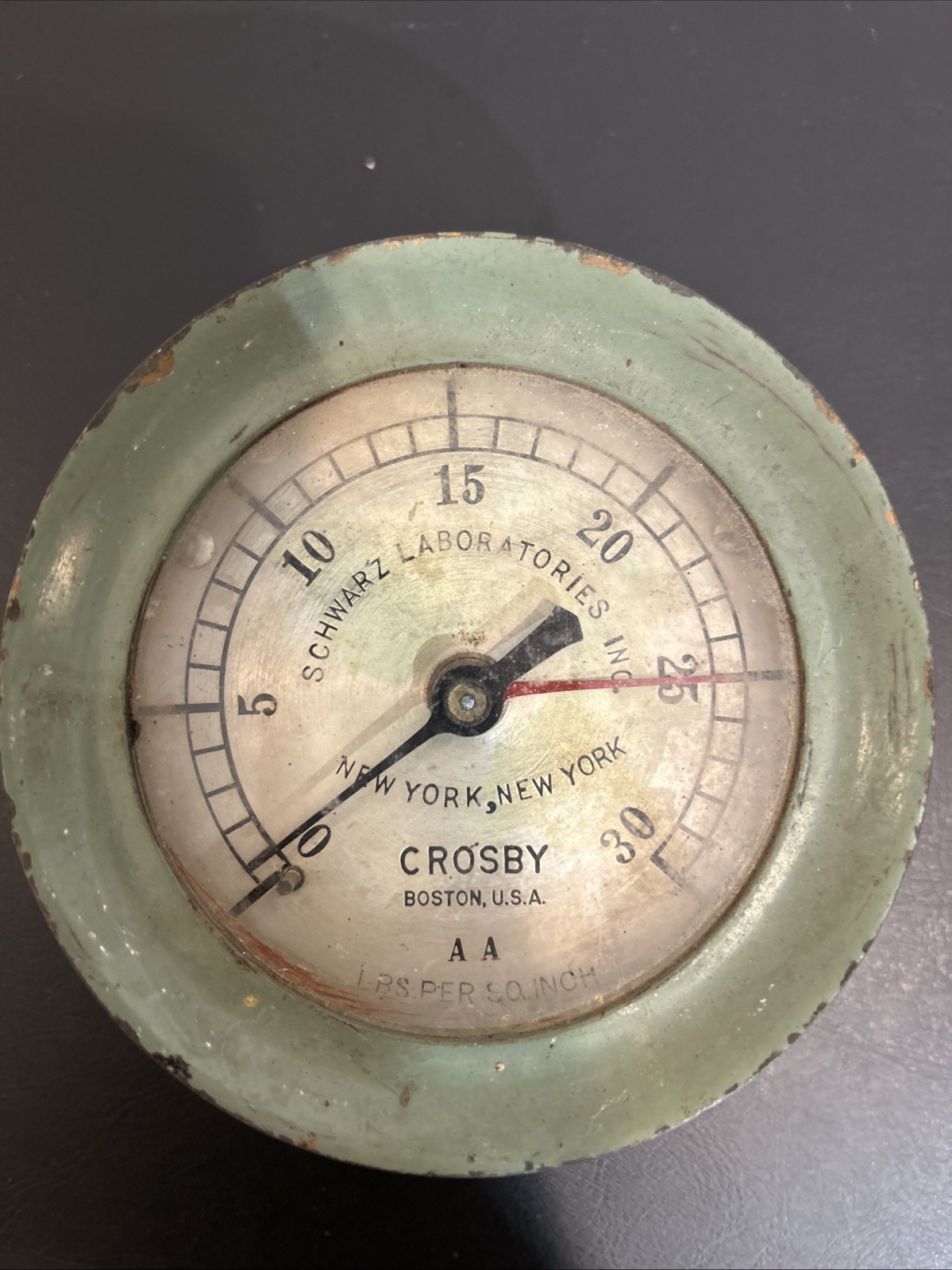 Antique Early-to-Mid 20th Century Crosby Model AA 0–30 Lbs Pressure Gauge Antique Early-to-Mid 20th Century Crosby Model AA 0–30 Lbs Pressure Gauge