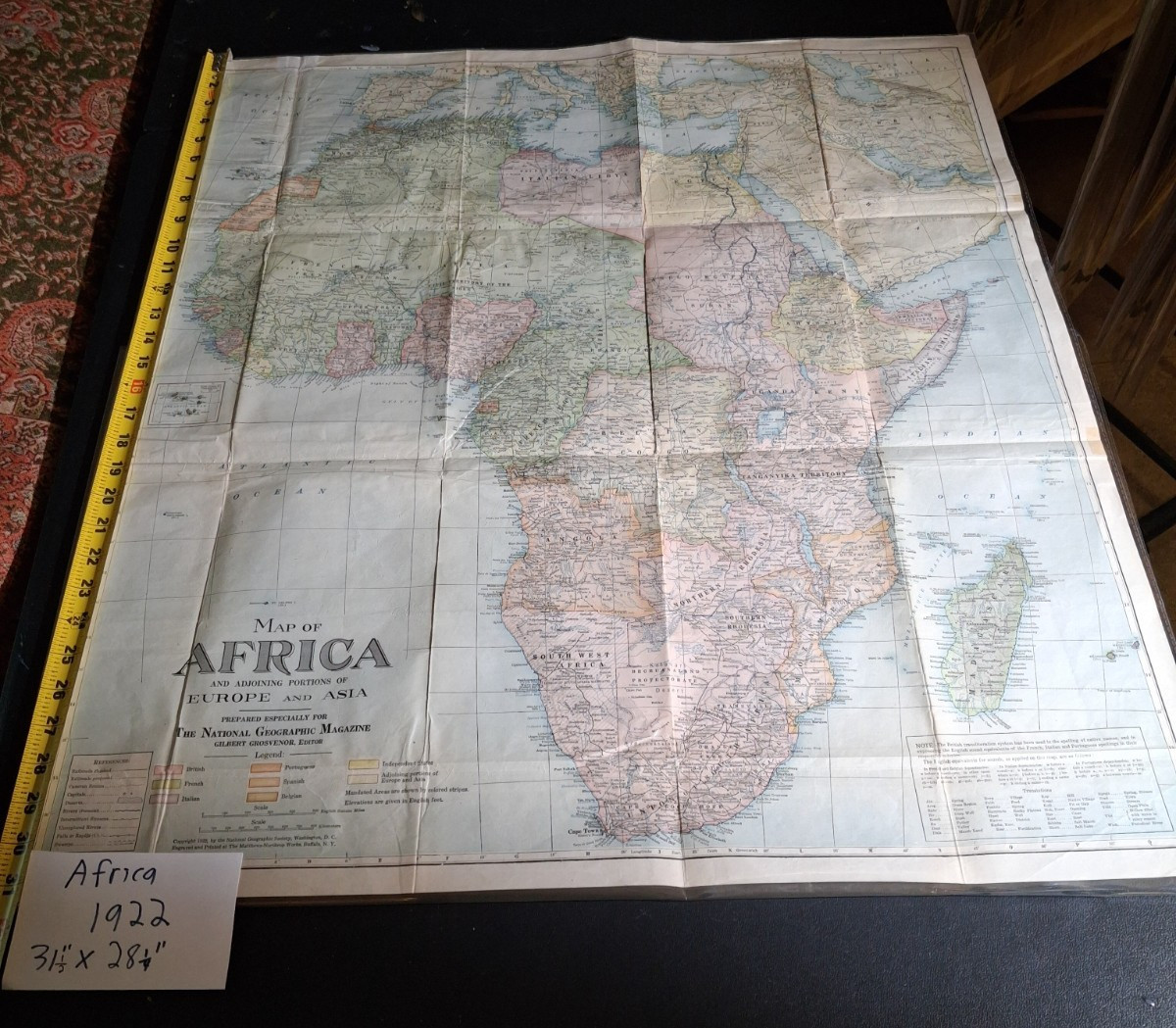 RARE antique 1922 AFRICA map National Geographic original 31.5" X 28.25" RARE antique 1922 AFRICA map National Geographic original 31.5" X 28.25"