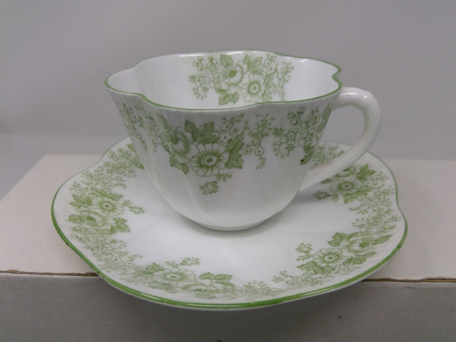Vintage Shelley Bone China Green Floral Cup and Saucer Set