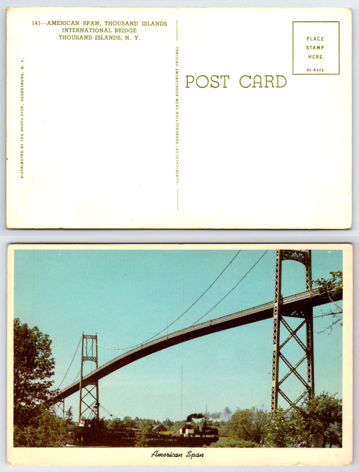 [E2] Postcard Unused, American Span Thousand Islands New york