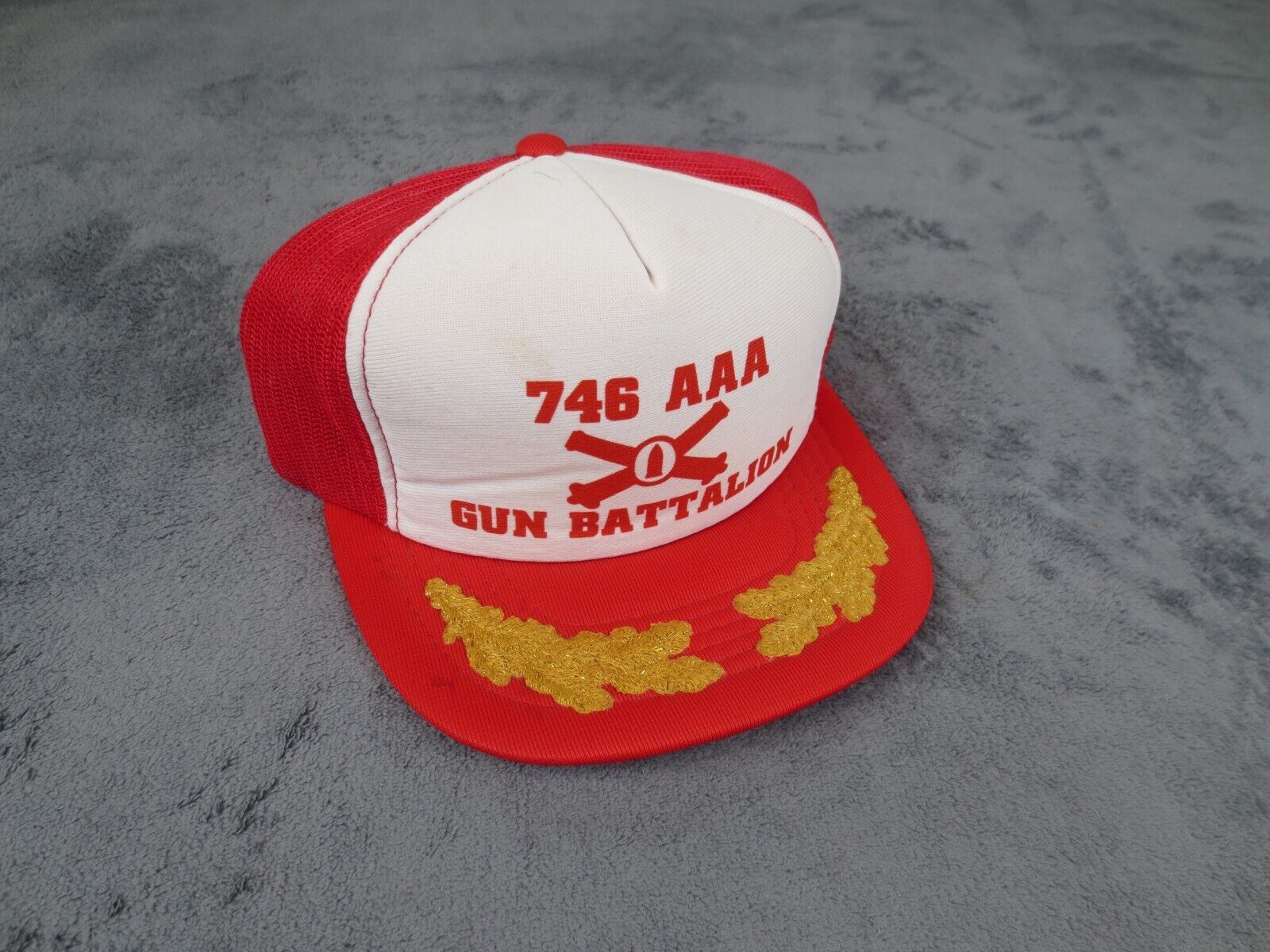Vintage Young An Hat Red Snap Back Mesh Trucker 746 AAA Battalion Military YA  *